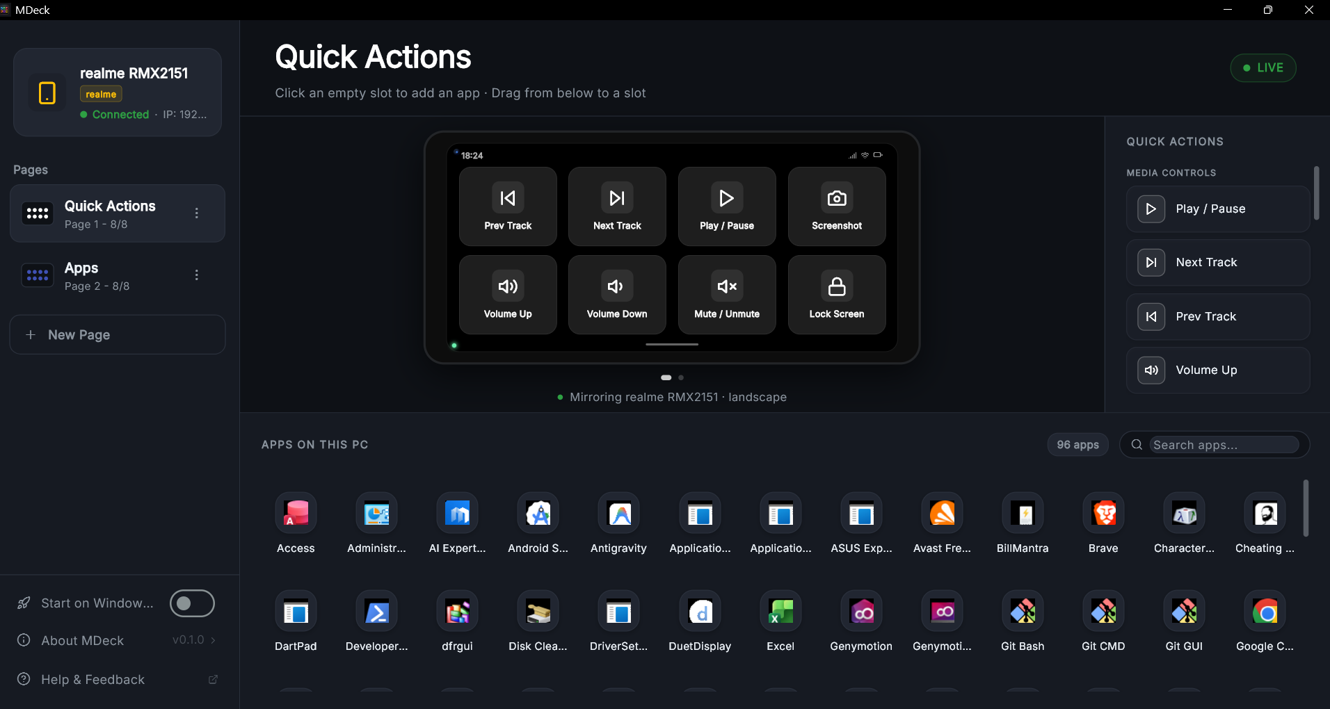 MDeck main server dashboard