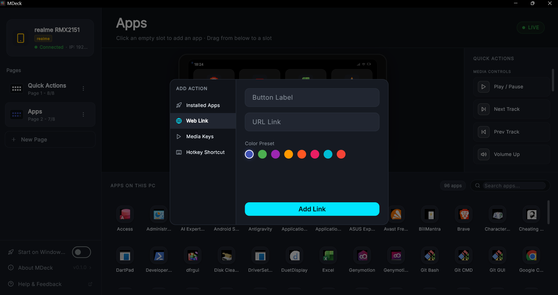 MDeck macro button editor configuration